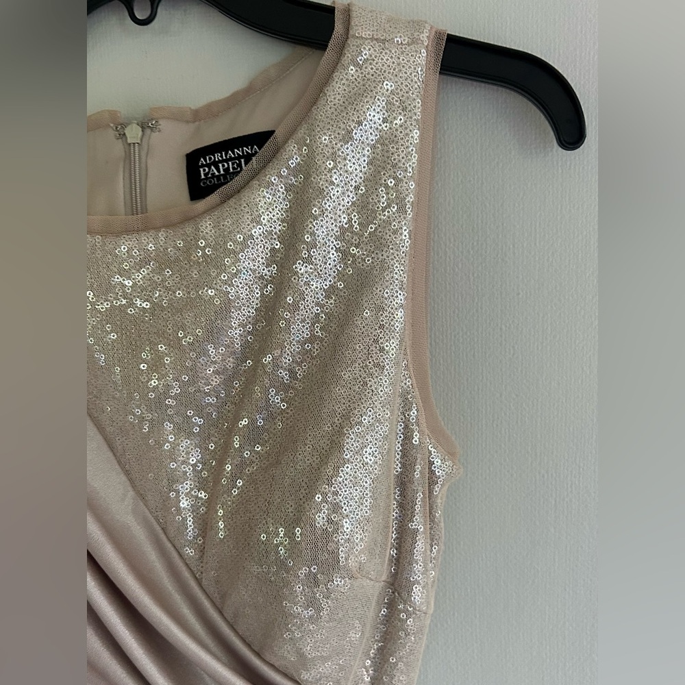 ADRIANNA PAPELL Sequin Draped Formal Gown Ethereal Greek Goddess Long Dress Sz 6 - Picture 10 of 16